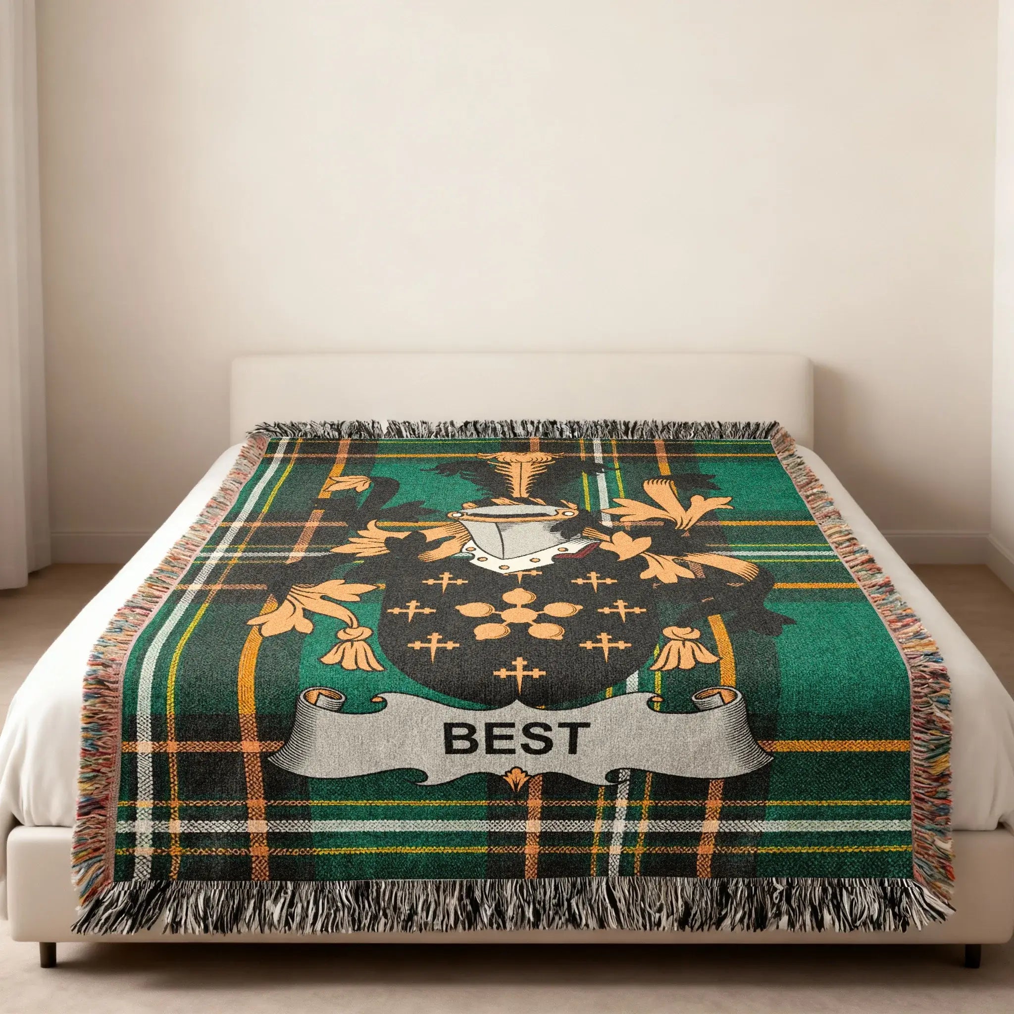 BEST Family Crest Plaid Pattern Green Black Gold Blanket product type