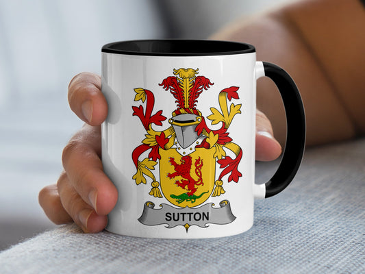 Sutton Family Crest Irish Surname Coat of Arms Mug - Living Stone Gifts