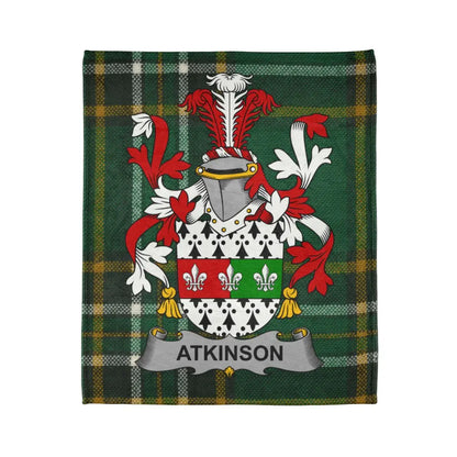 Atkinson Coat of Arms Irish Tartan Family Heritage Blanket