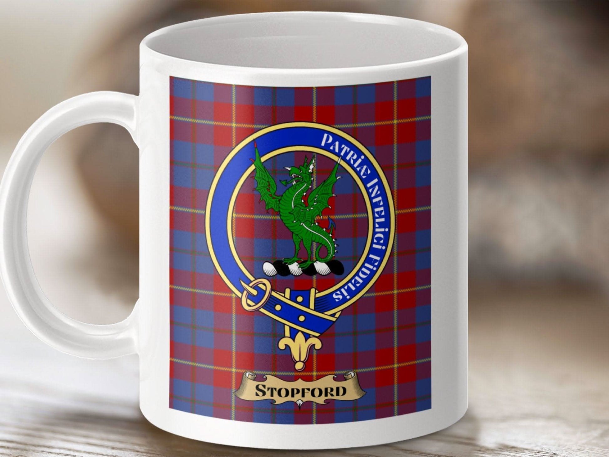 Scottish Clan Crest Mug with Family Tartan Design product