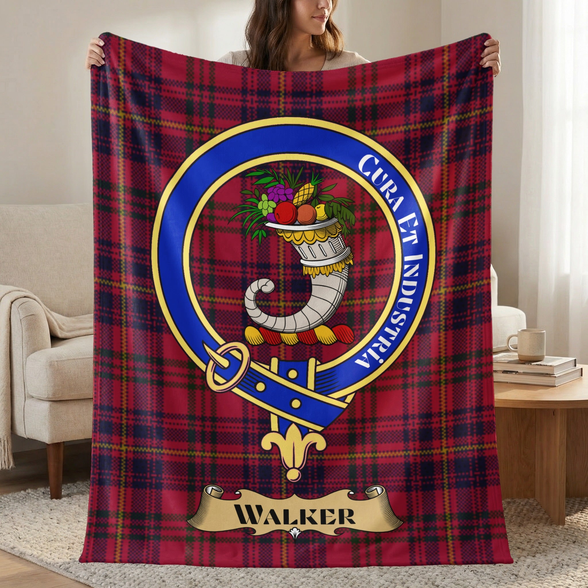 Walker clan crest red tartan throw blanket — 50x60 polyester