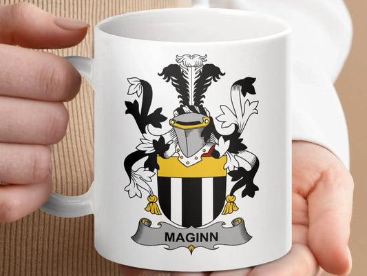 Maginn Surname Irish Family Crest Coat of Arms Mug - Celtic Ancestry Gifts