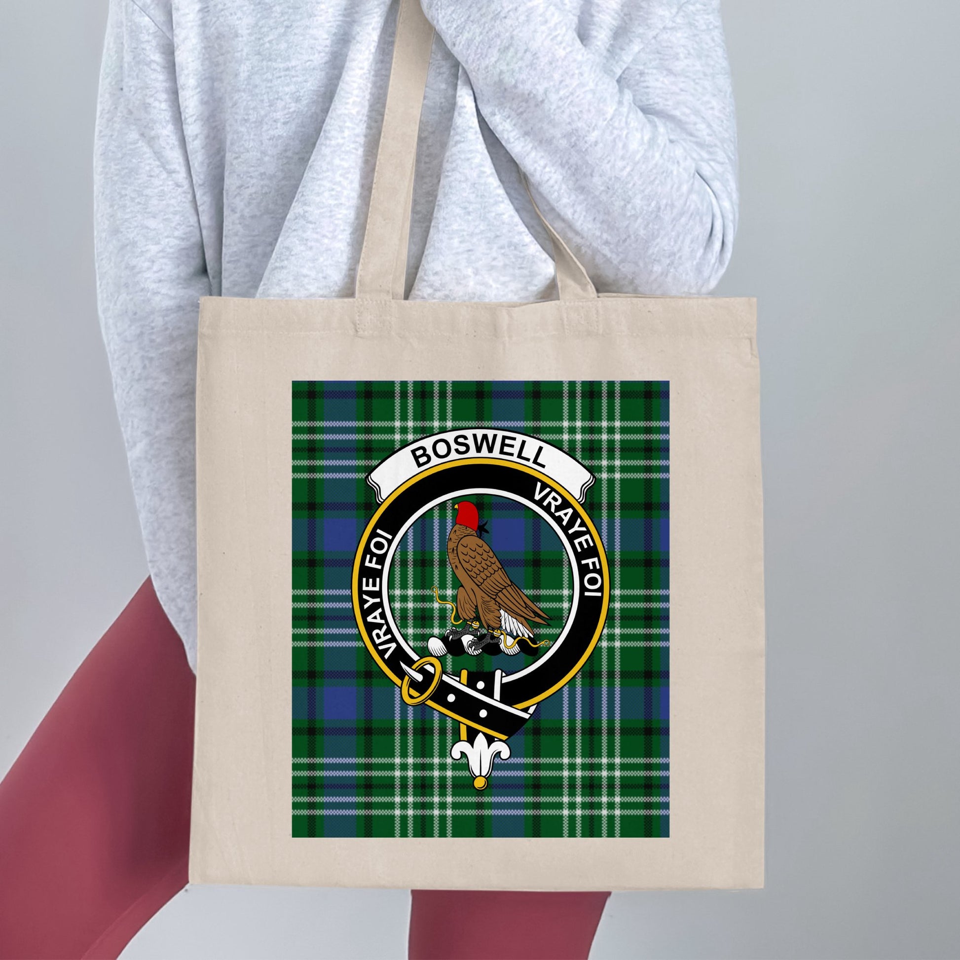 Boswell clan Scottish Tartan Crest Tote Bag - Living Stone Gifts