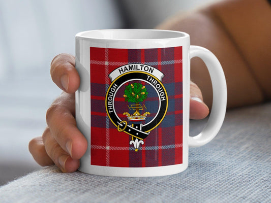 Hamilton Clan Crest Red Tartan Plaid Design Mug - Living Stone Gifts