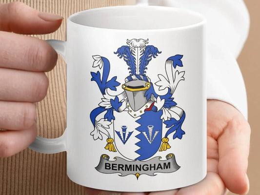 Bermingham Family Crest Coat of Arms Design Mug - Celtic Ancestry Gifts