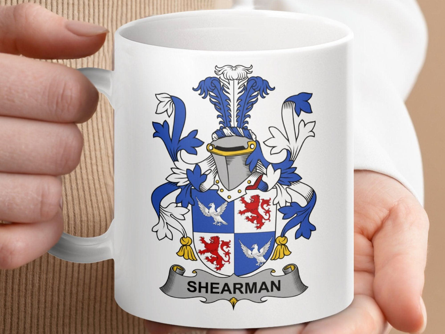 Shearman Family Crest Heraldic Emblem Mug - Celtic Ancestry Gifts
