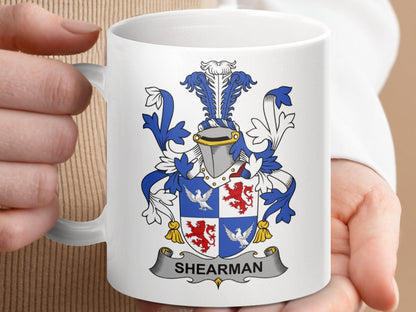 Shearman Family Crest Heraldic Emblem Mug - Celtic Ancestry Gifts