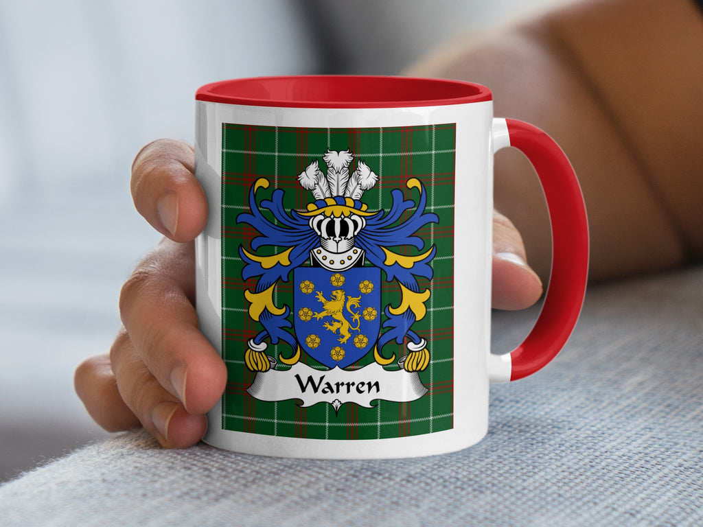Warren Welsh family crest mug on Welsh National Tartan