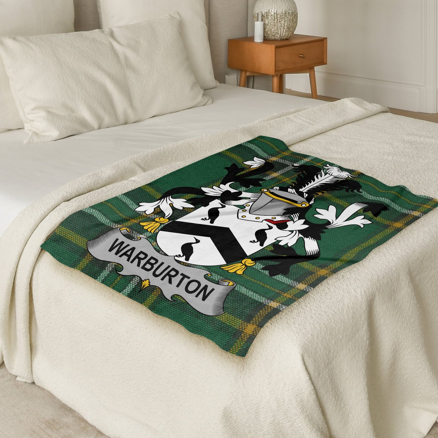 Warburton Surname Irish Tartan Throw Blanket - Living Stone Gifts