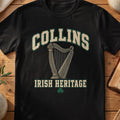 Collins Irish Heritage black Gildan 64000 T-shirt with Celtic harp design