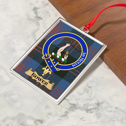 Bower Clan Crest Engraved Red Tartan Plaid Ornament product