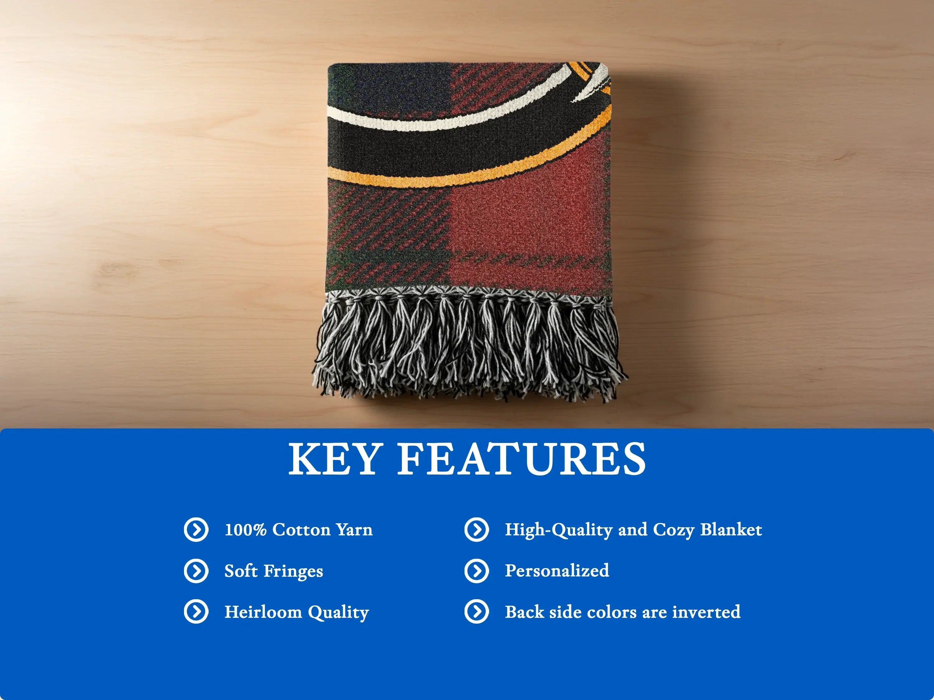 Ruthven clan crest woven blanket — tartan throw, 60x50 size shown