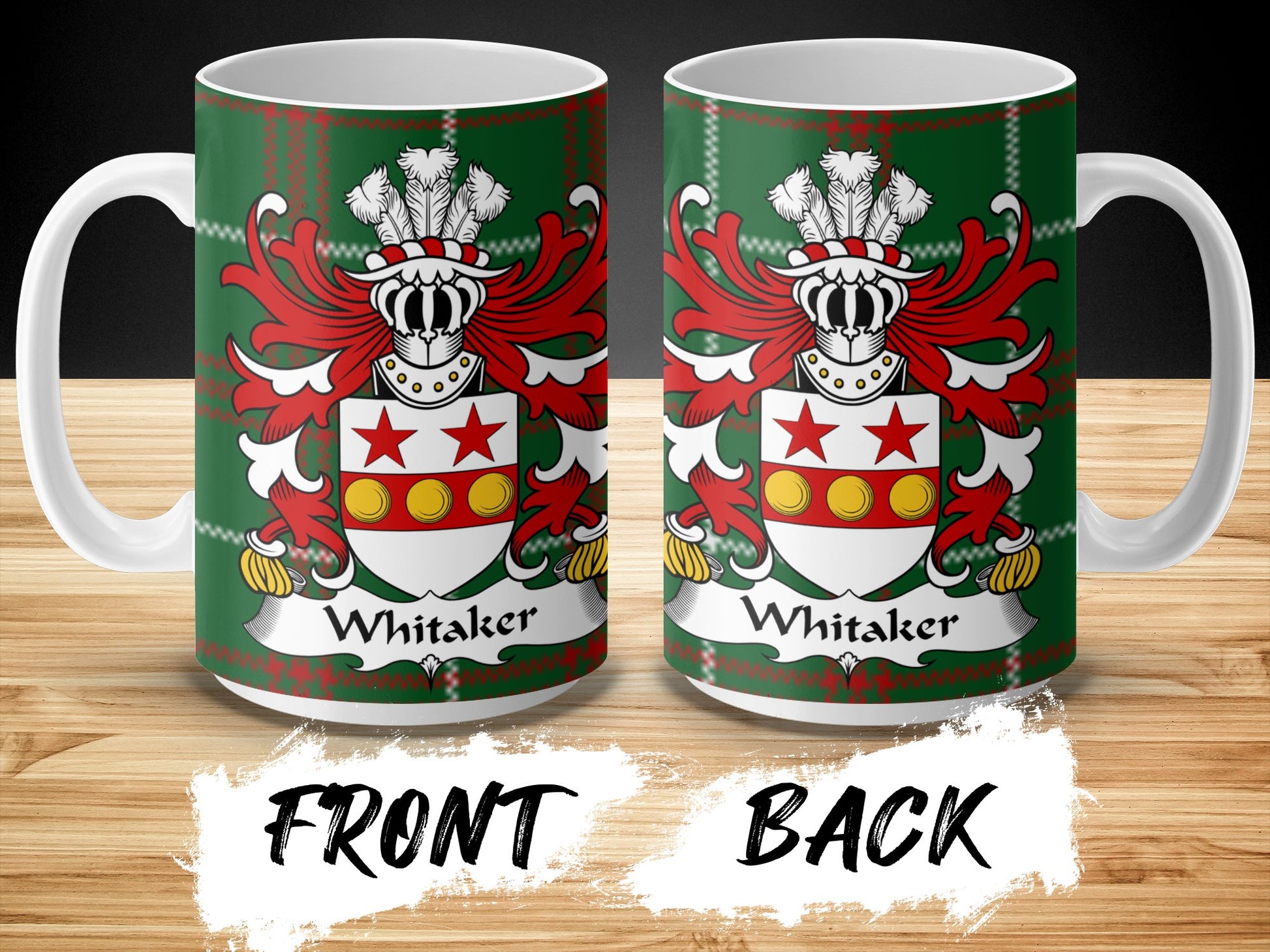 Whitaker Welsh Surname Coat of Arms Tartan Mug - Living Stone Gifts