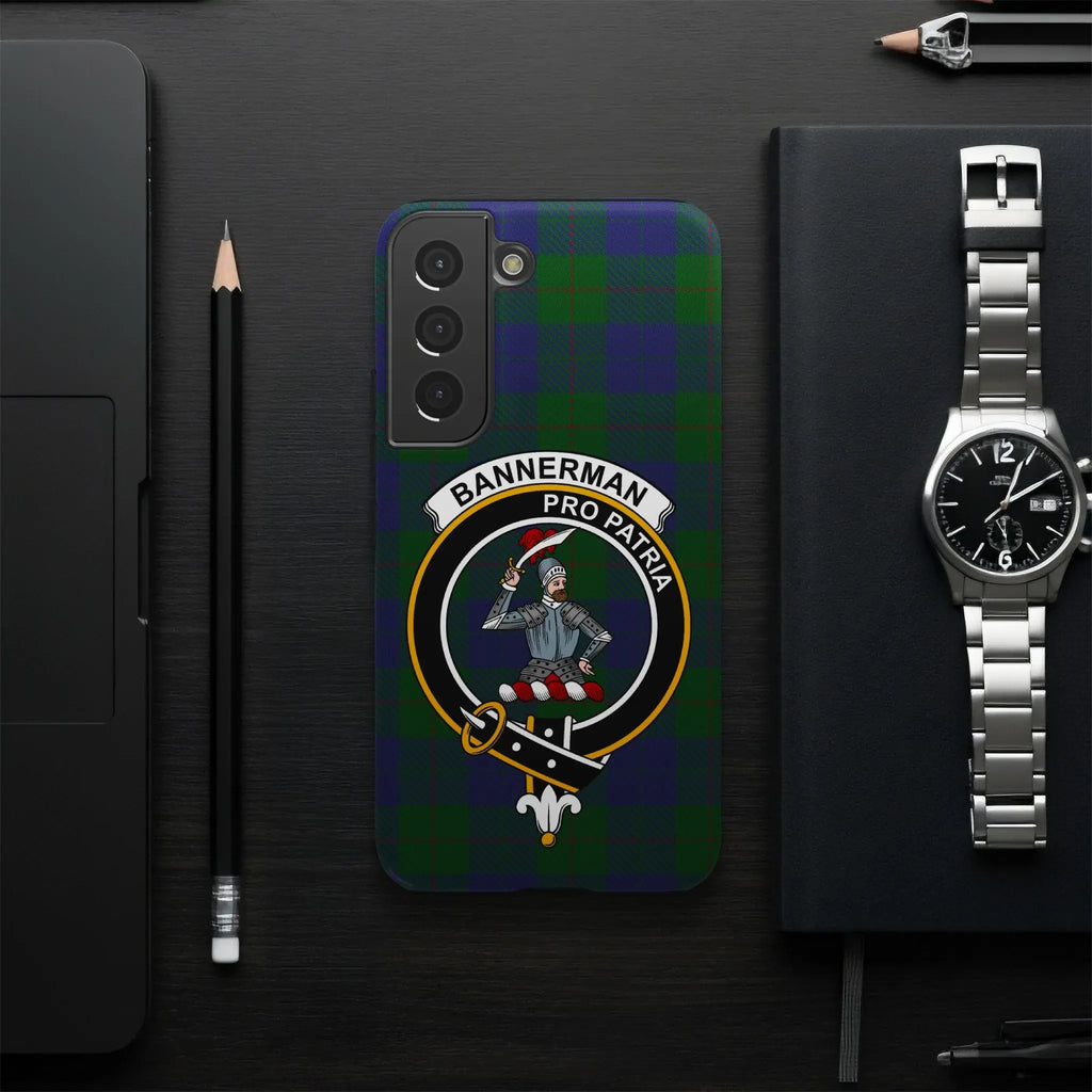 Bannerman pro patria tartan phone case — Samsung variant, clan crest design