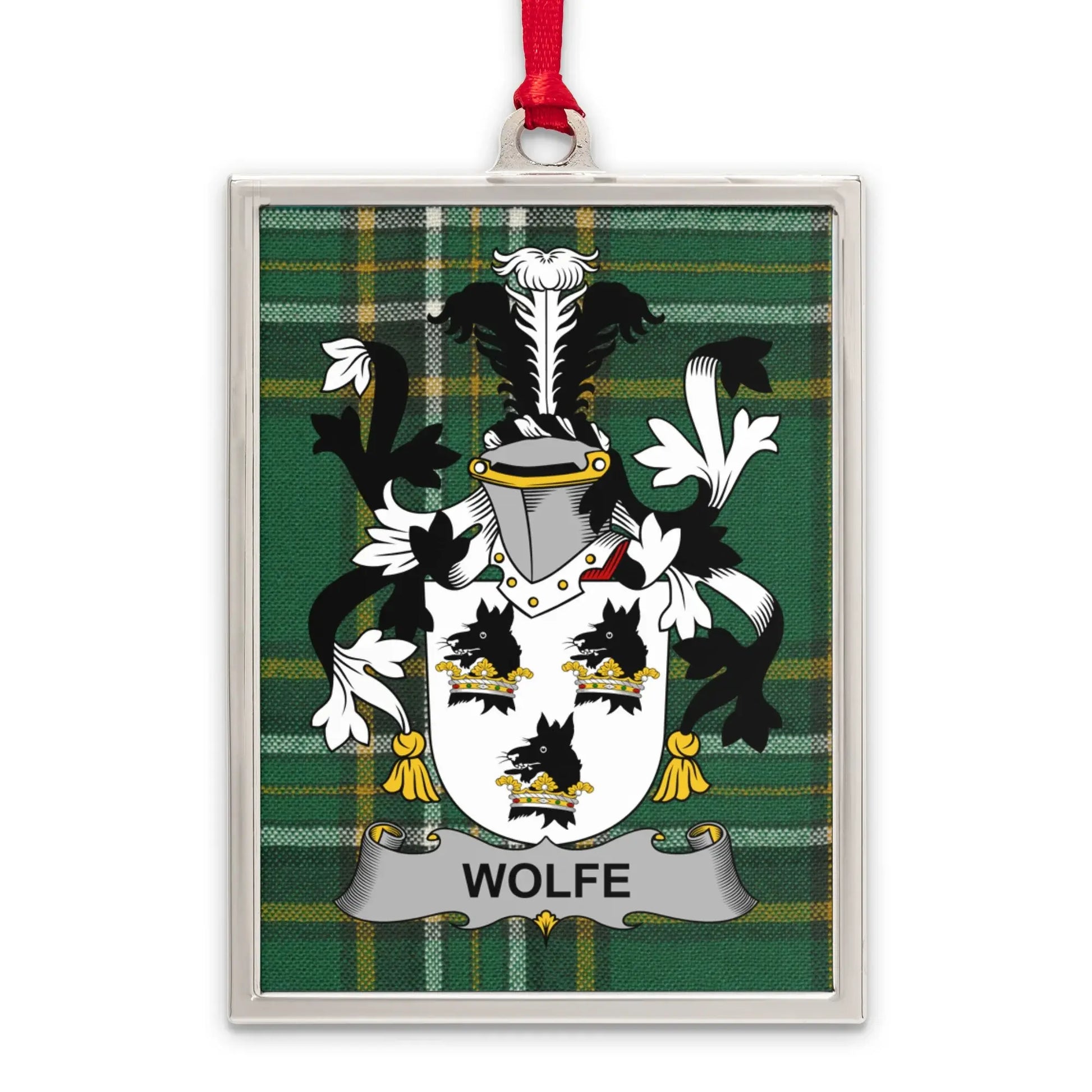 Wolfe Family Crest Green Plaid Design Ornament product