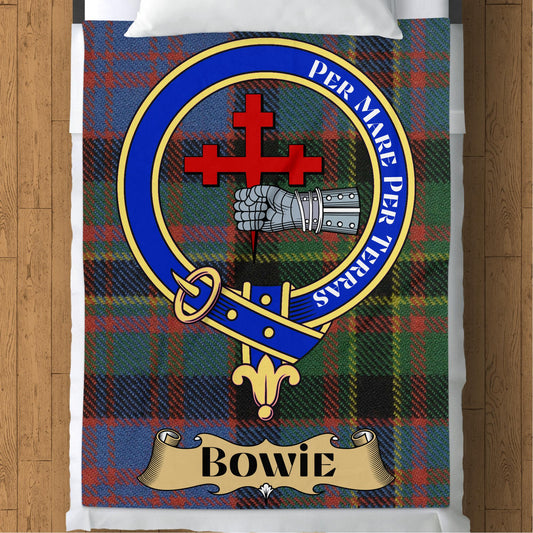 Scottish Clan Bowie Crest Tartan Throw Blanket - Living Stone Gifts