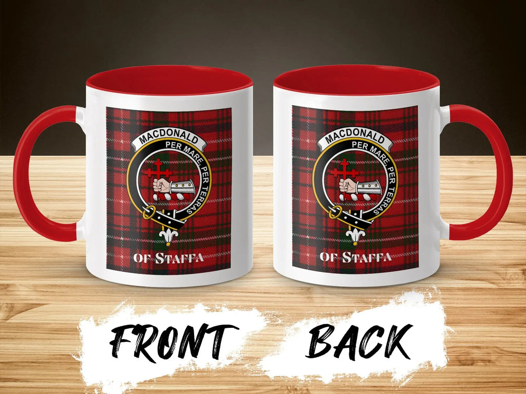 MacDonald of Staffa Per Mare Per Terras mug — clan crest on 11oz glossy ceramic