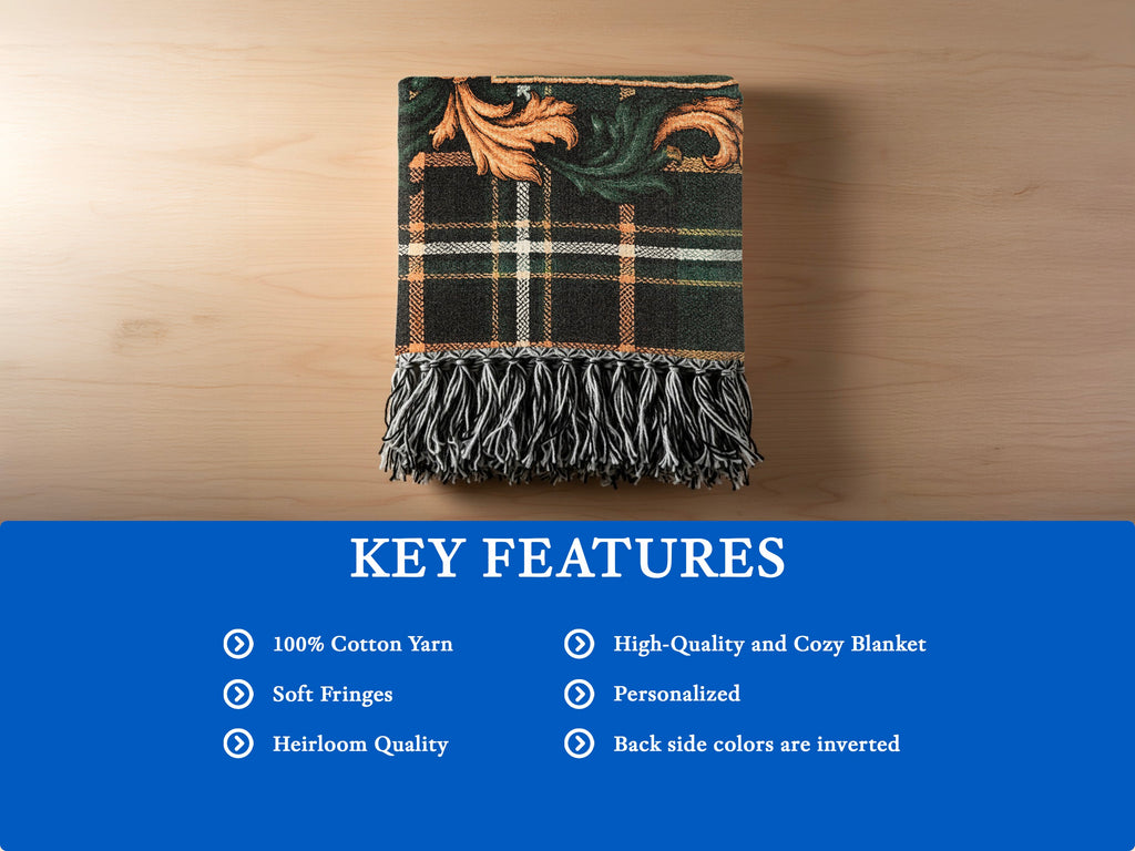 Connor heirloom-quality woven blanket detail showing woven texture and decorative fringe