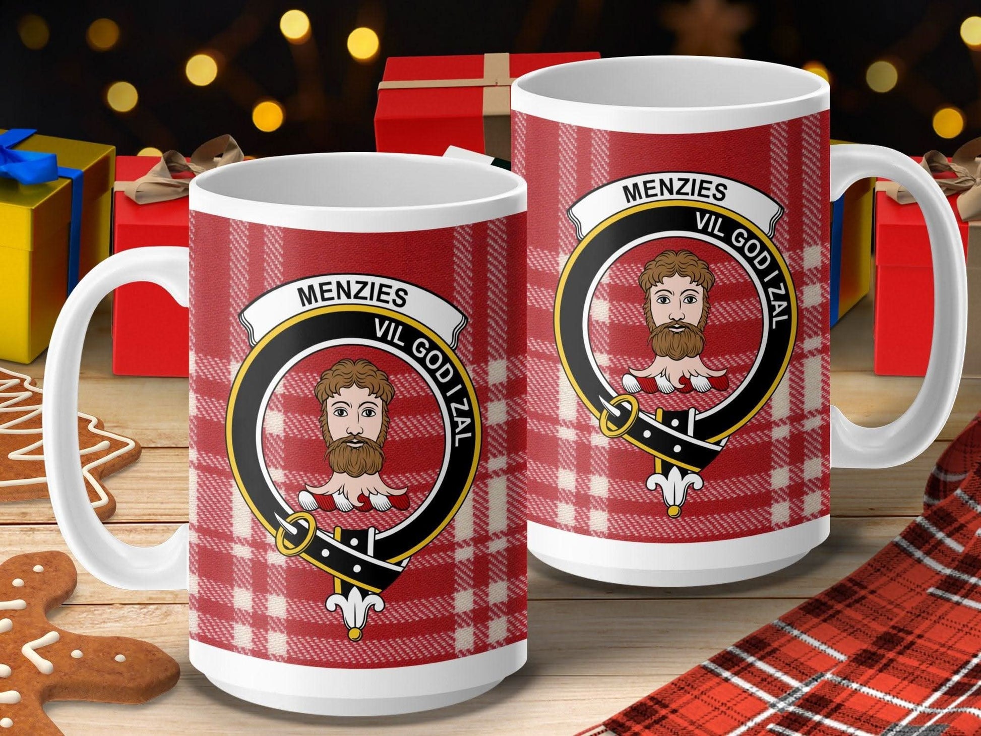 Menzies Vil God Zal Clan Crest Red Tartan Mug product