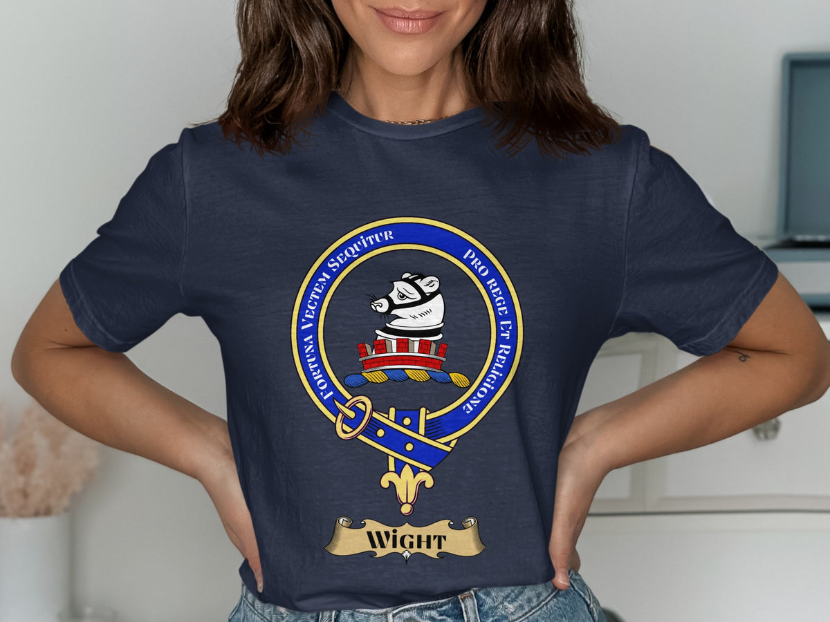 Wight Scottish clan crest design on Navy T-shirt
