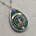 Oval pendant necklace with "RUSSELL VIRTUS SINE MACULA" tartan and crest.