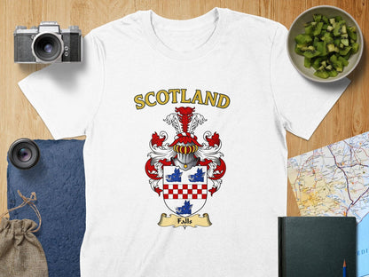 Falls Clan Coat of Arms Heraldic Family Crest T-Shirt - Celtic Ancestry Gifts