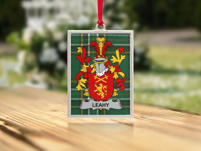 Leahy Family Crest Shield Green Plaid Ornament product type