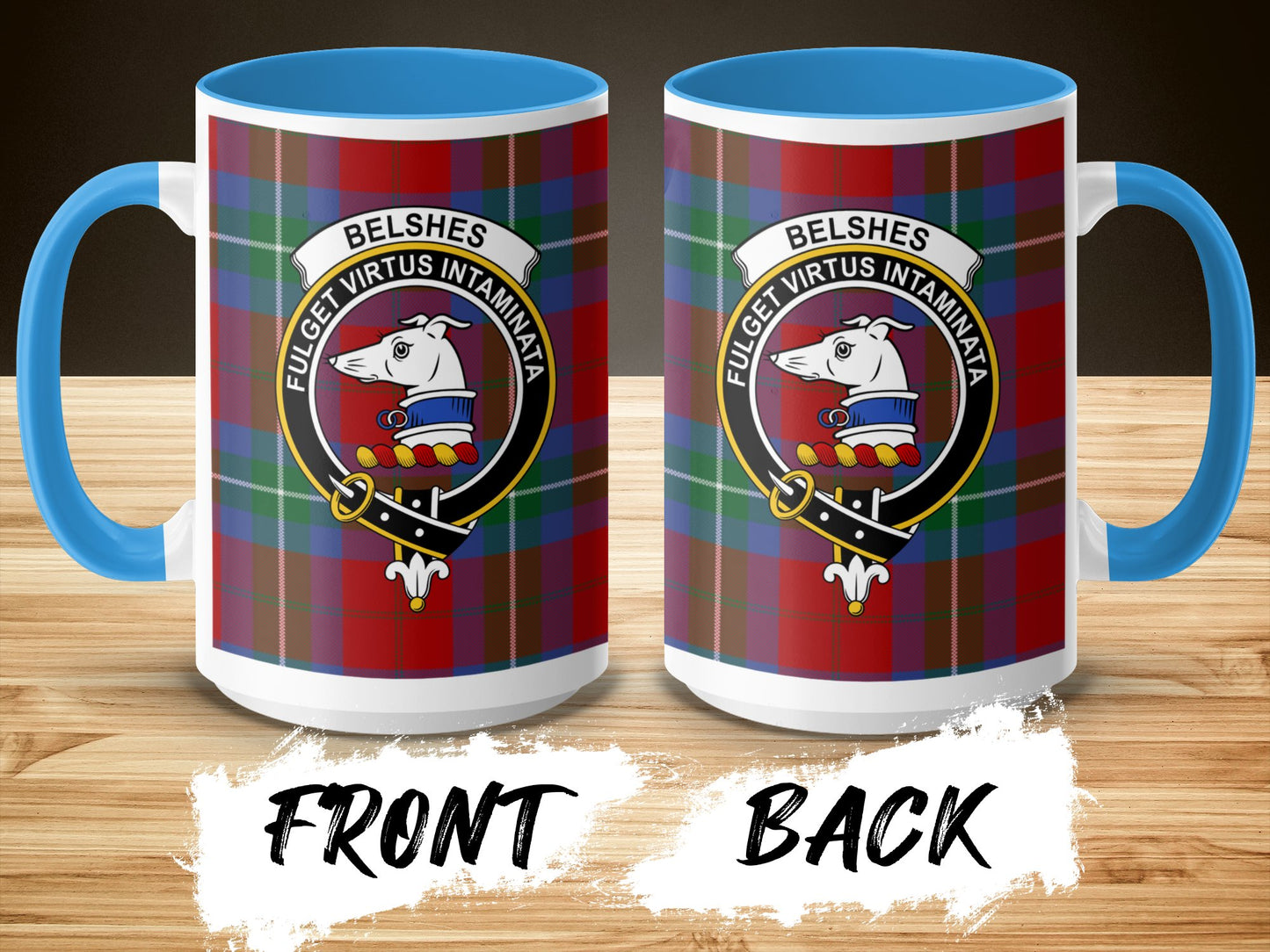 Clan Belsches Crest Emblem on Plaid Background Mug - Living Stone Gifts