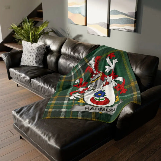 Personalized Harmon Family Crest Green Tartan Blanket product