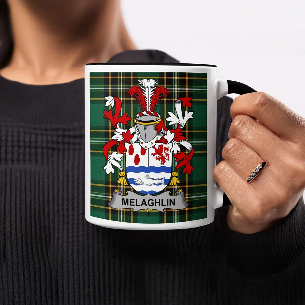 Melaghlin Irish heritage mug with black handle and interior