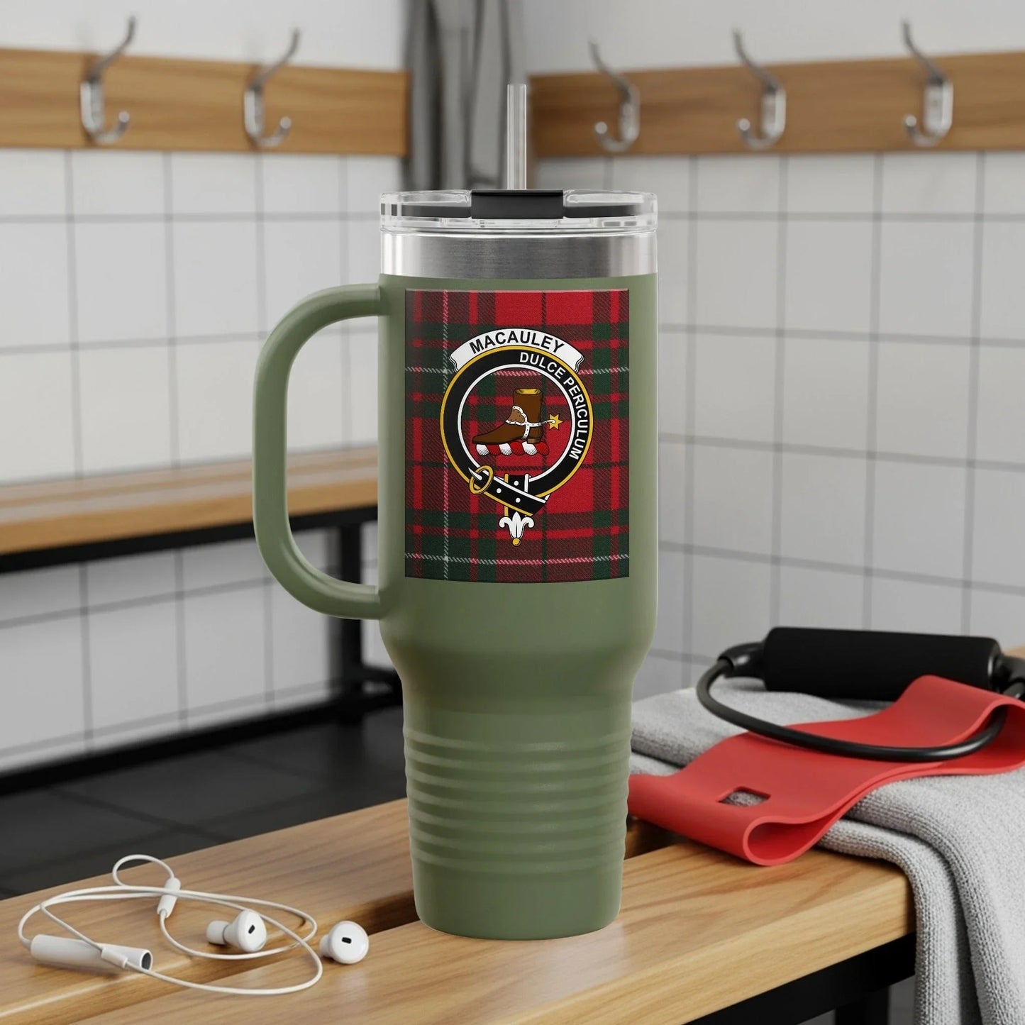 MacAuley Clan Crest Tartan Design Travel Mug product