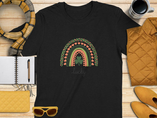 Lucky Rainbow Hearts Cute Graphic t-shirt - Celtic Ancestry Gifts