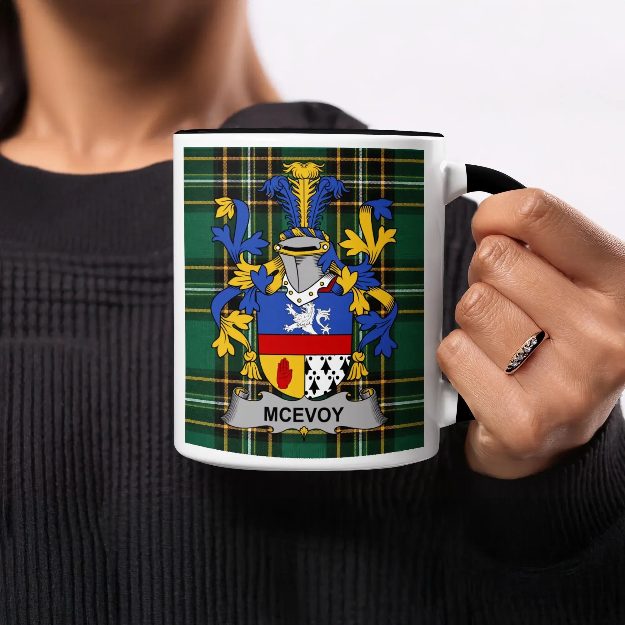 McEvoy Irish heritage mug with black handle and interior
