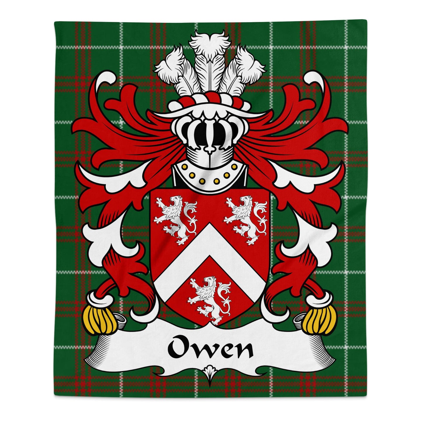 Owen Welsh Surname Coat of Arms on Tartan Background Blanket - Living Stone Gifts