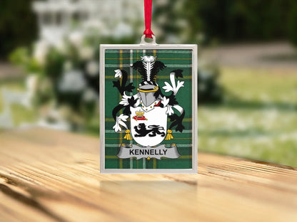 Kennelly Family Crest Plaid Background Ornament product