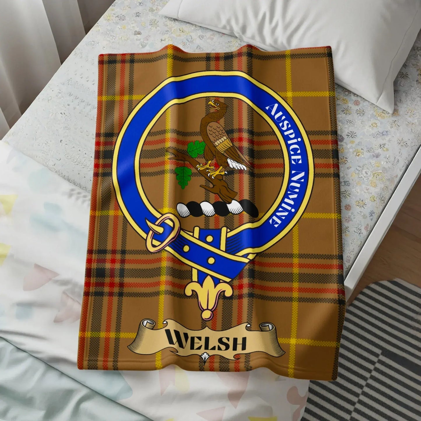 Welsh Clan Crest Brown Tartan Plaid Throw Blanket product type
