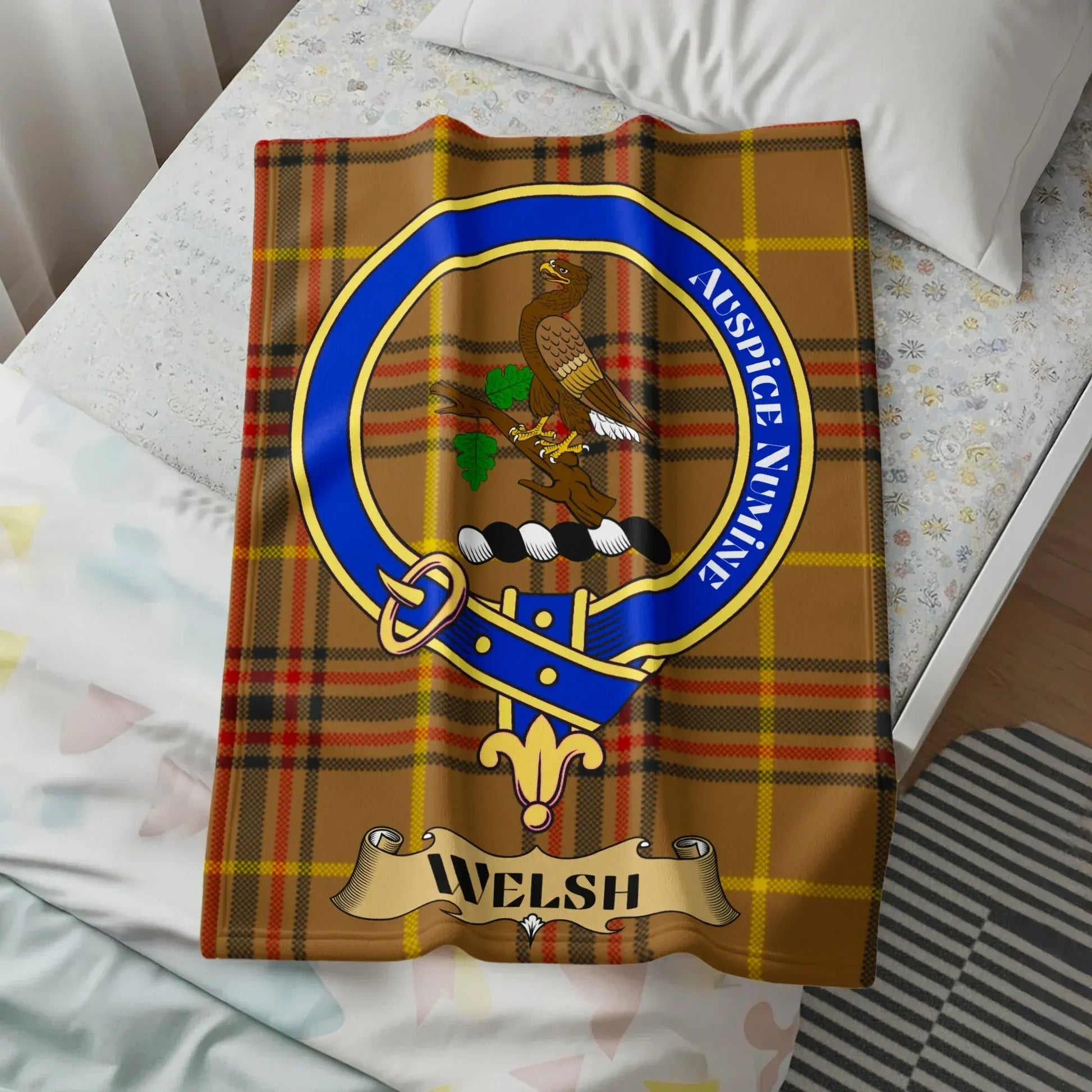 Welsh Clan Crest Brown Tartan Plaid Throw Blanket product type