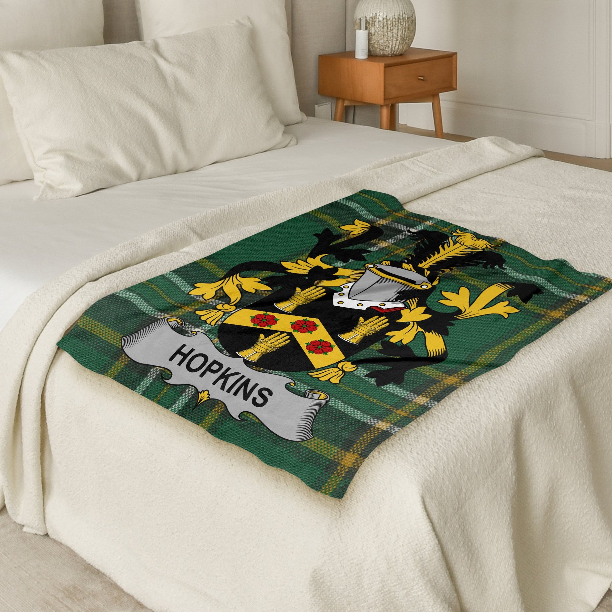 Hopkins Surname Irish Tartan Throw Blanket - Living Stone Gifts