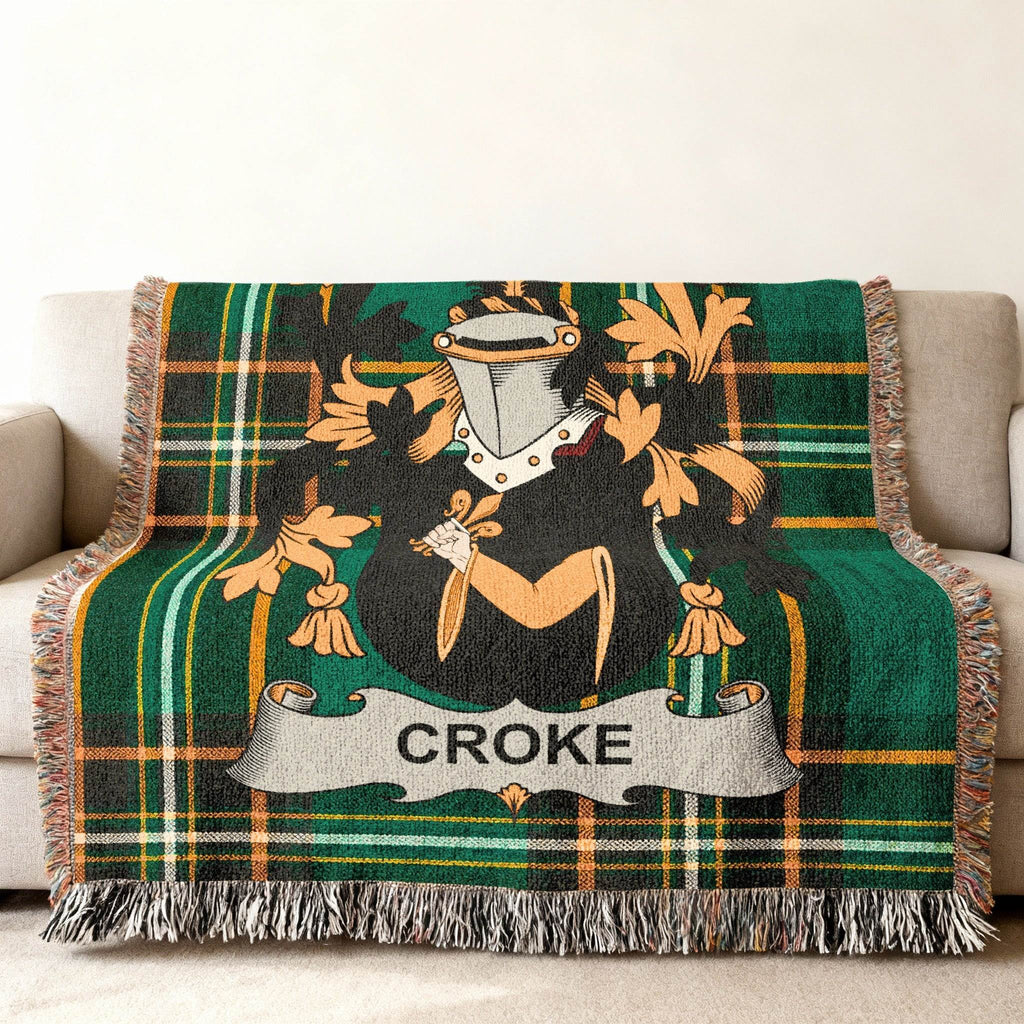 CROKE Family Crest Green Plaid Throw Blanket product type