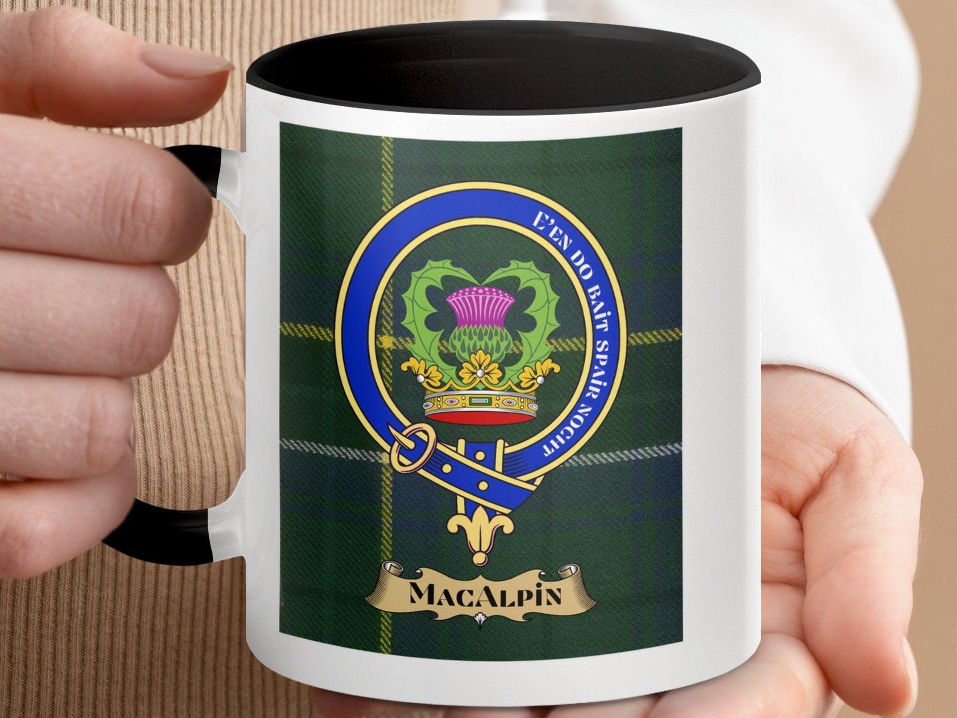 Unique Macalpin Scottish Clan Crest Tartan Plaid Mug - Living Stone Gifts