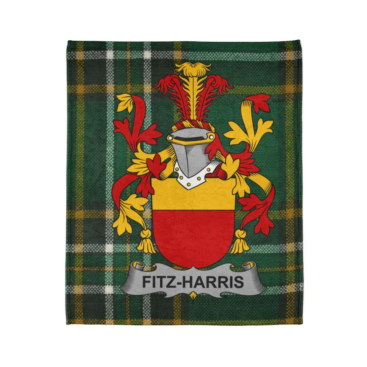 Fitz-Harris Family Crest on Tartan Plaid Blanket product