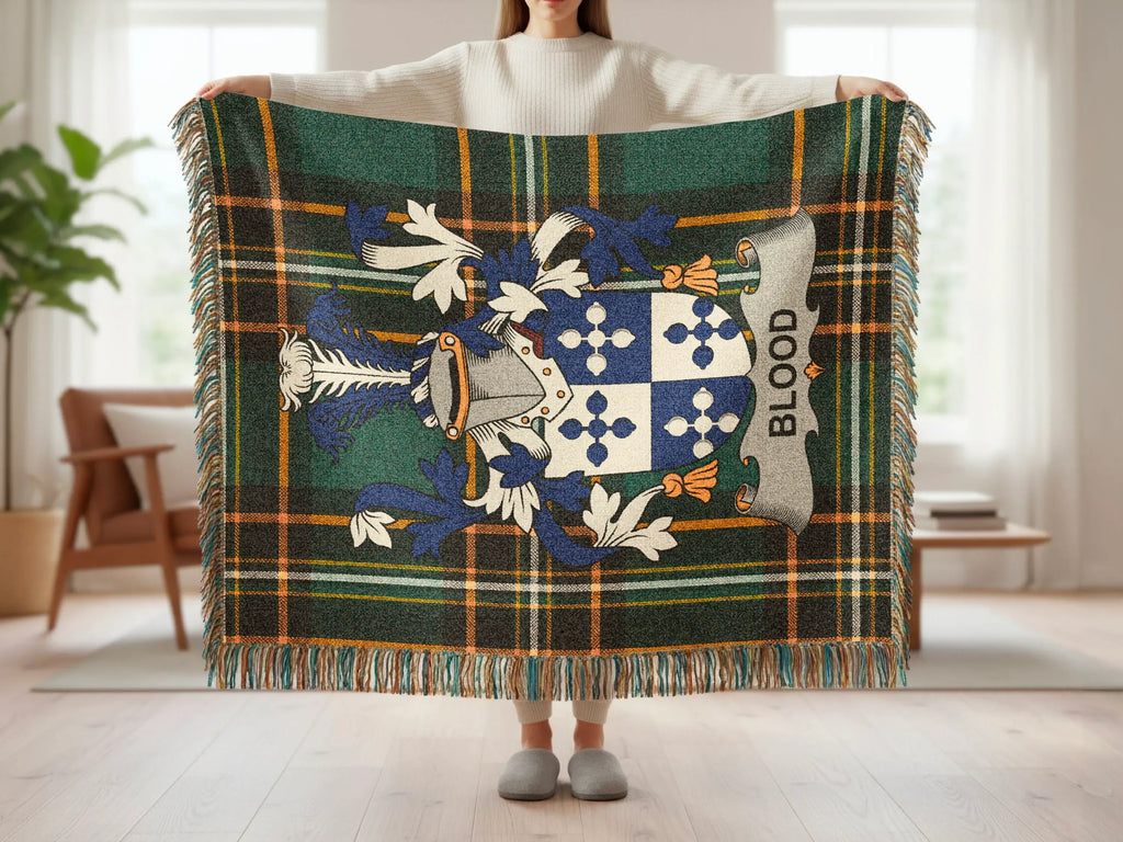 Clan BLOOD Dark Green Plaid Crest Tartan Blanket product type