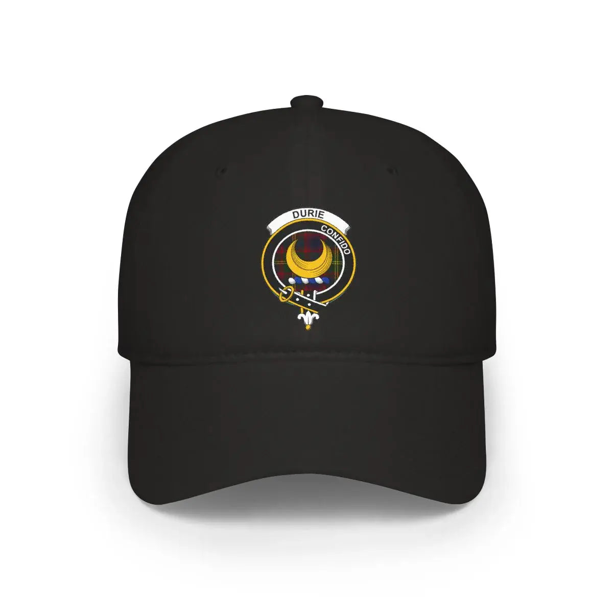 Black Cap with Durie Family Crest and Motto Hat