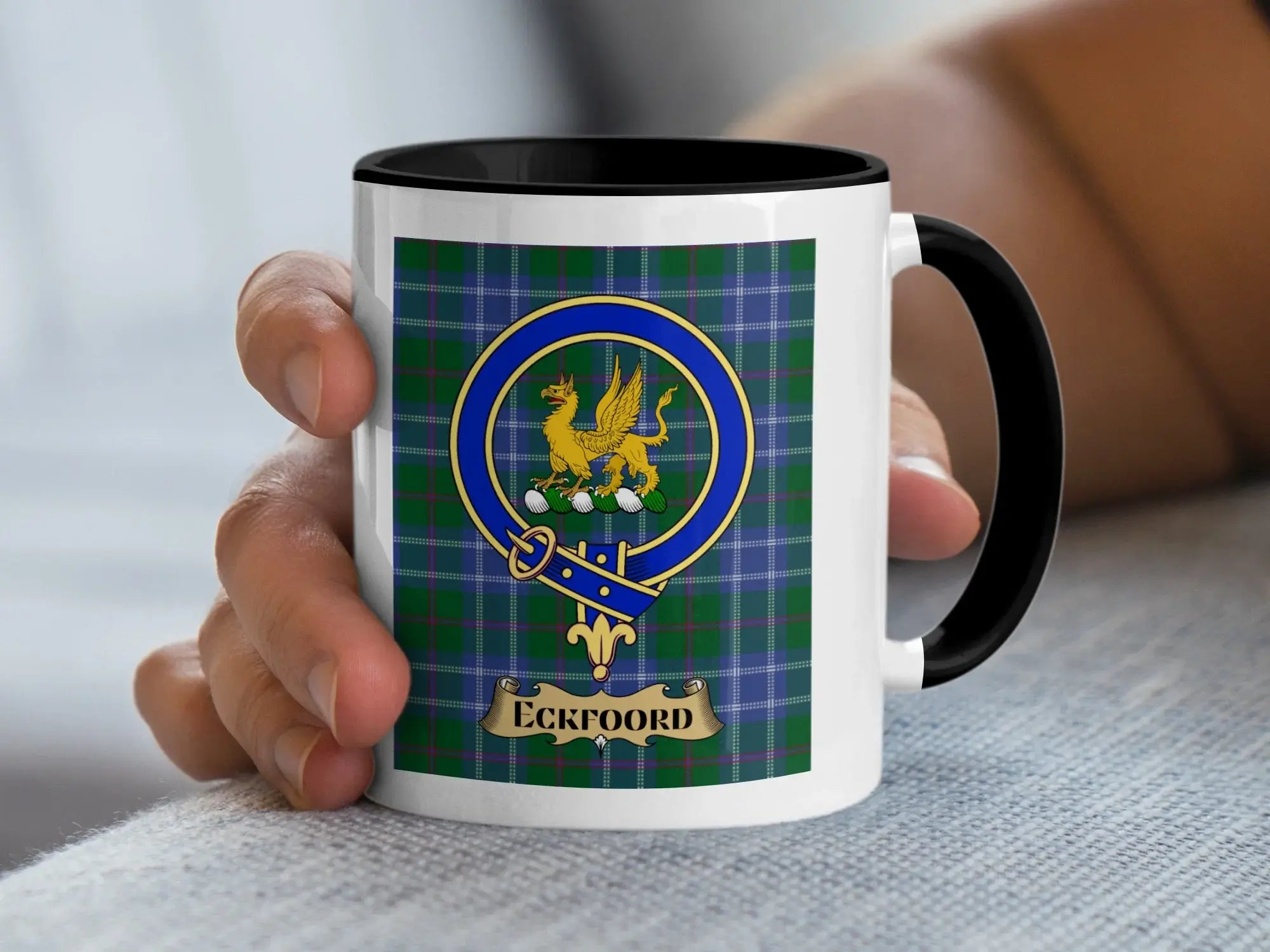 Eckfoord tartan mug with a coloured accent handle and interior