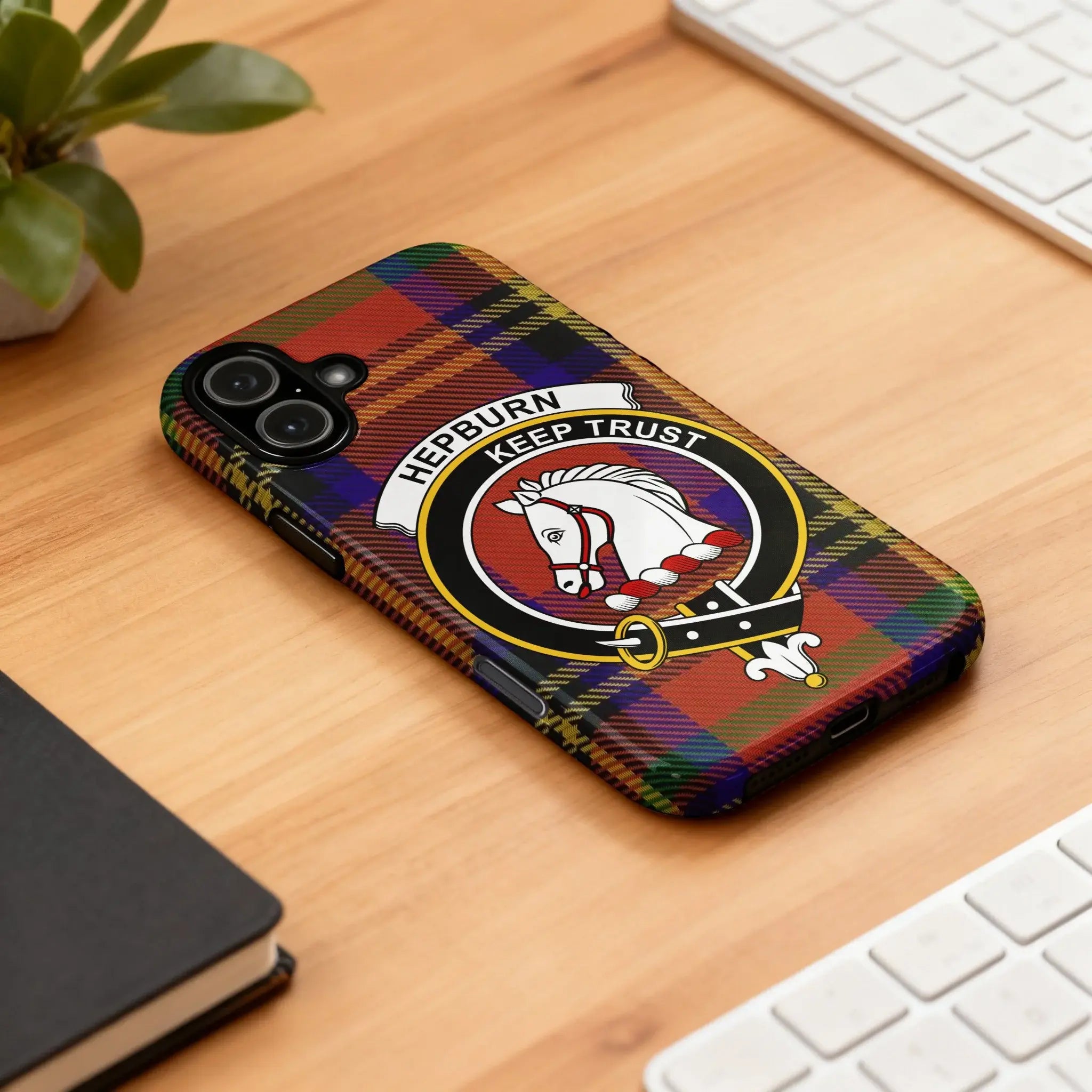 Hepburn Keep Trust horse emblem phone case cover — full heraldic wrap on glossy impact-resistant shell