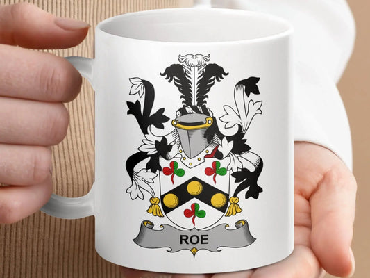 Roe Surname Irish Family Crest Mug - Celtic Ancestry Gifts