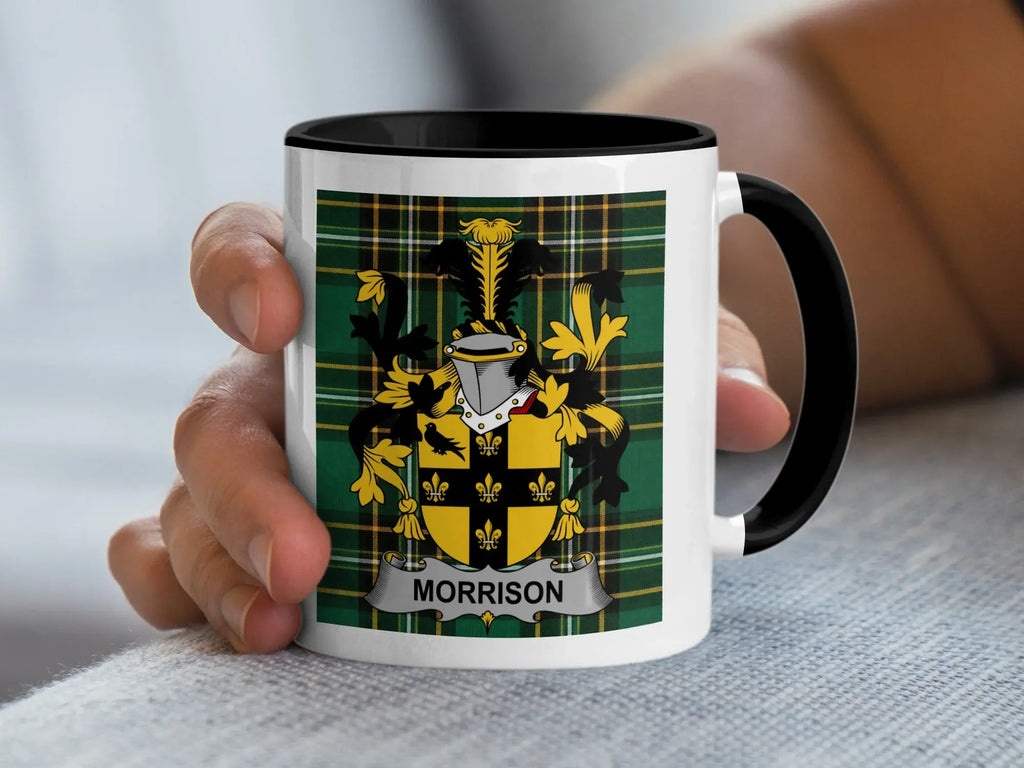 Morrison Irish family crest black accent mug