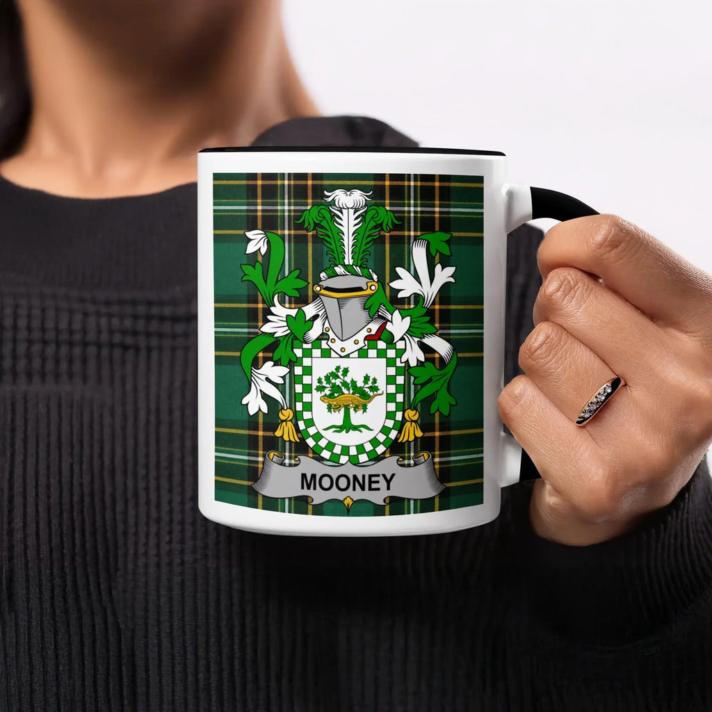 Mooney Irish heritage mug with black handle and interior