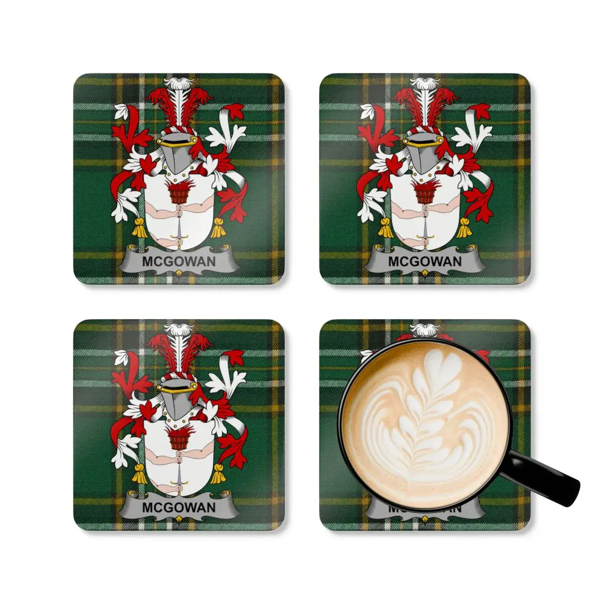 McGowan Family Crest Green Tartan Coffee Coaster Set product