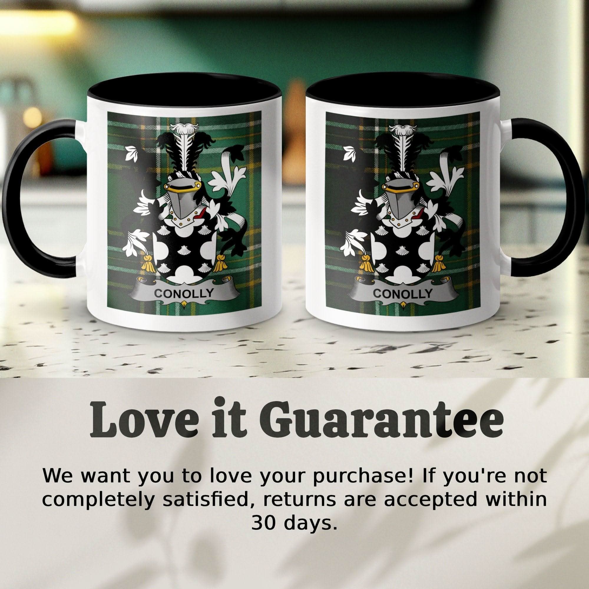 Conolly Surname Family Crest Irish Tartan Mug - Celtic Ancestry Gifts